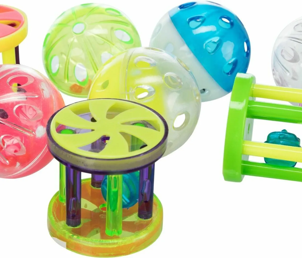 Plastový míček/klec s rolničkou 4,5cm/4cm ( 60ks dóza)
