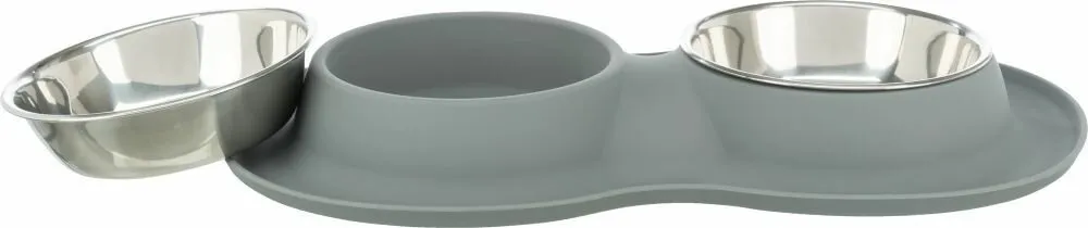 Set nízkých nerez misek v silikonovém prostírání, × 0.4 l/ø 16 cm/40 × 5 × 23 cm, šedá