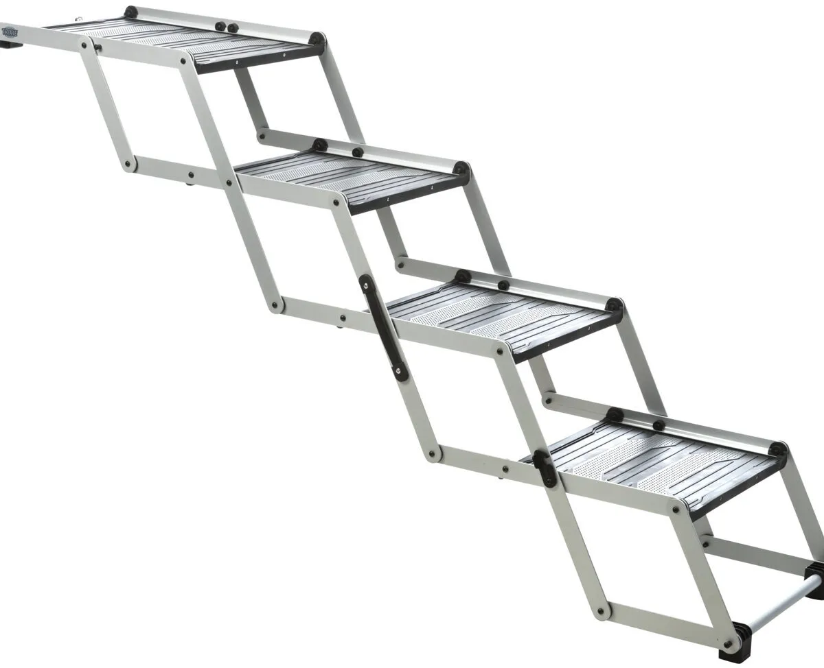 Skládací schody, 4 stupňové, hliník/TPR, 37cm šíře, až 70cm výška, max 160cm, nosnost 75kg