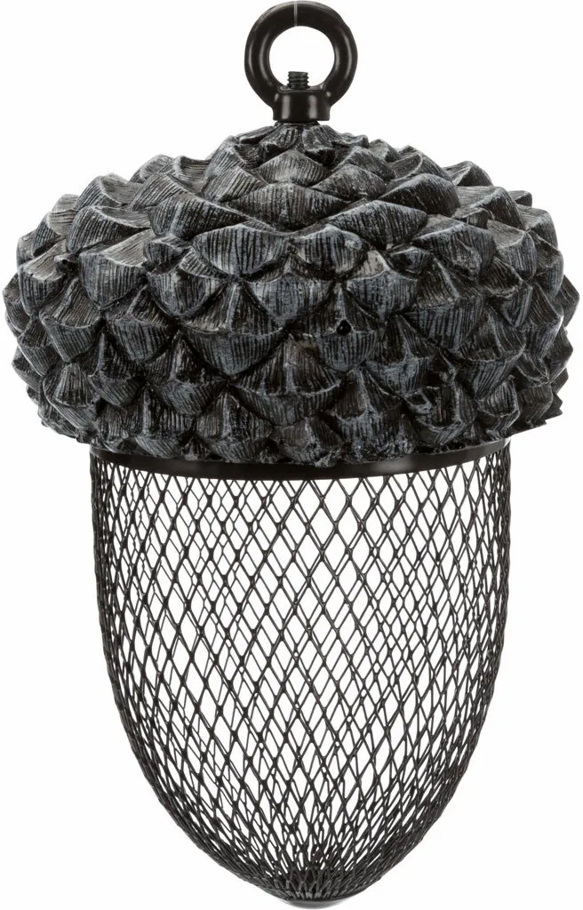 Žalud - zásobník na ptačí krmivo, 700 ml/14×22 cm, pryskyřice/kov, hnědá/bílá