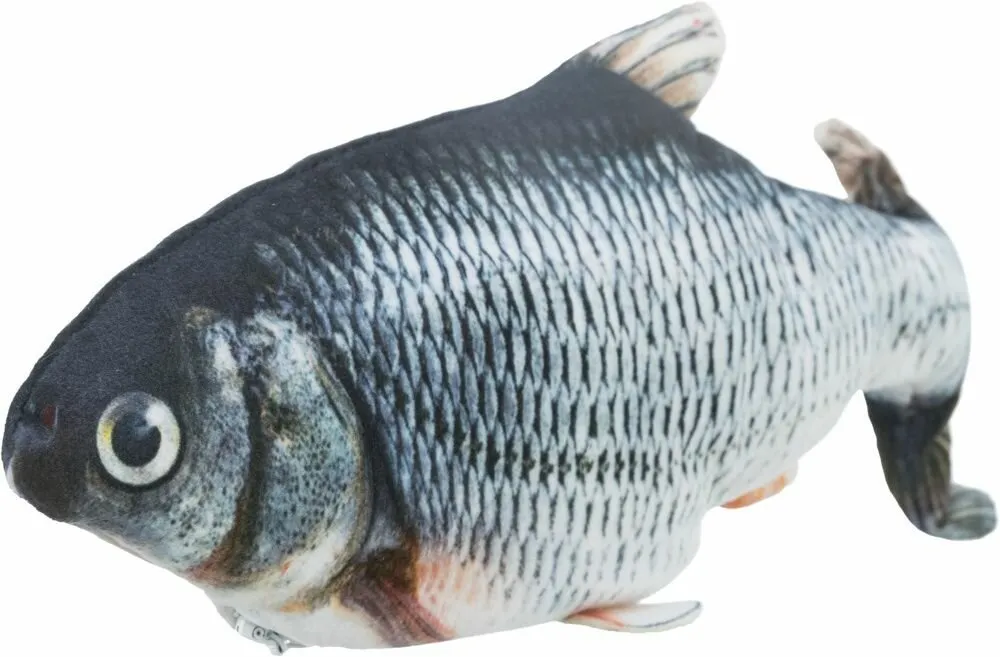 Ryba jako živá, mrskající se, s catnipem, látka, 30cm (RP 0,90 Kč)