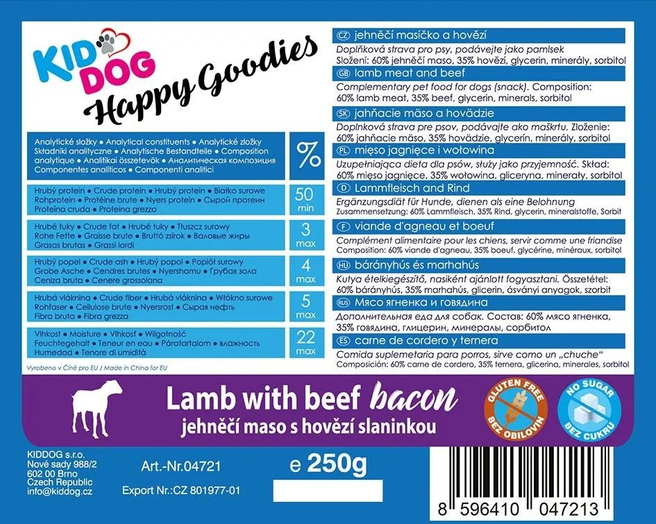 KIDDOG jehněčí masíčko s hovězí slaninkou 250 g