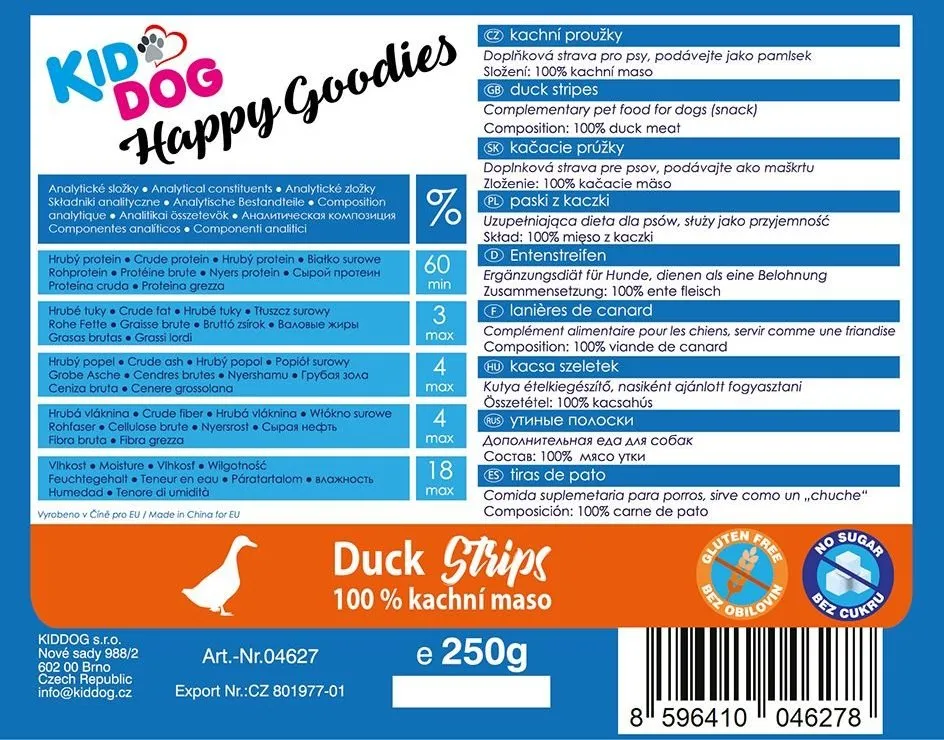 KIDDOG kachní proužky, 100 % masa 250 g