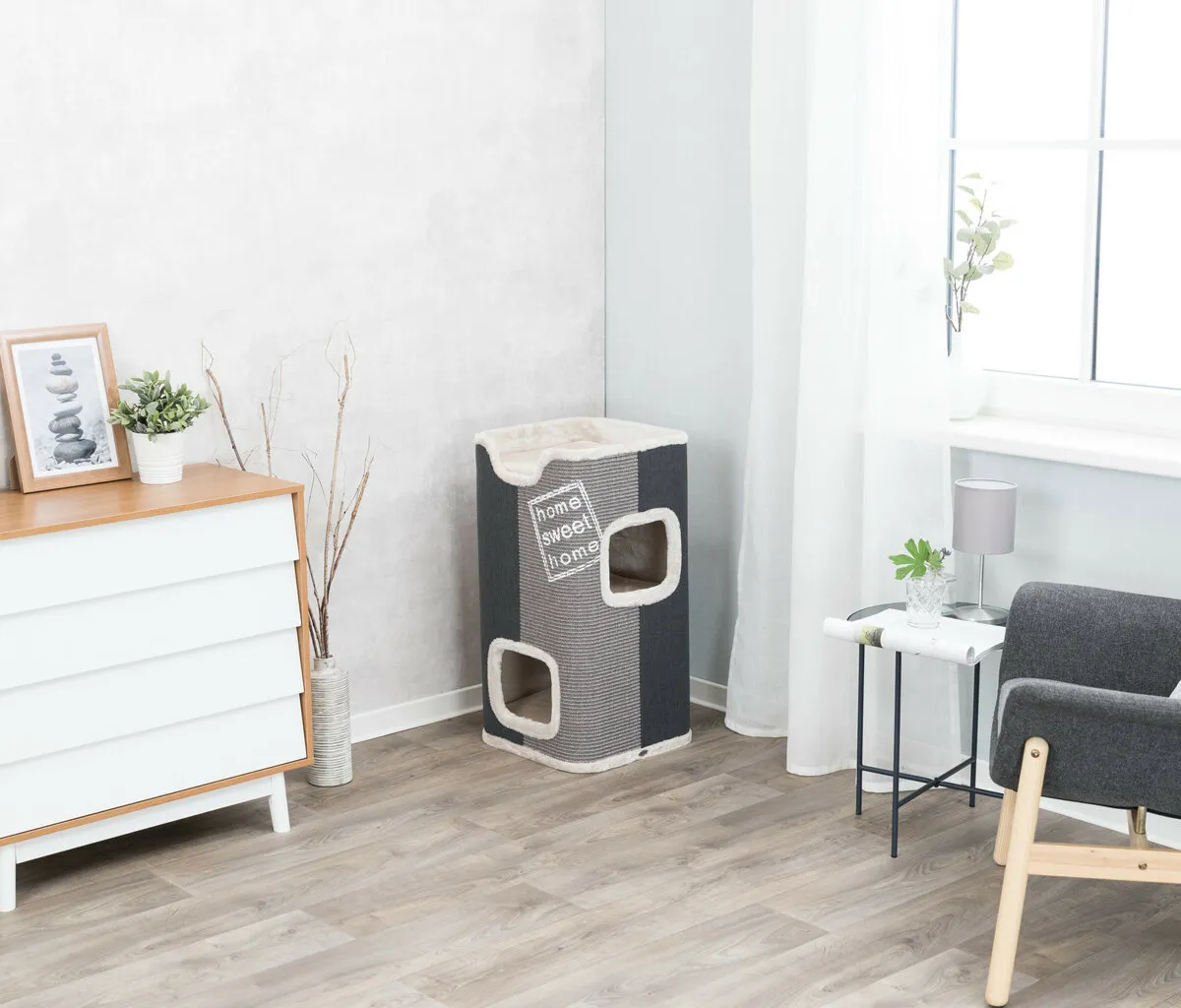 Cat Tower JORGE s odpočívadlem,šedá s béžovou kožešinou 78cm