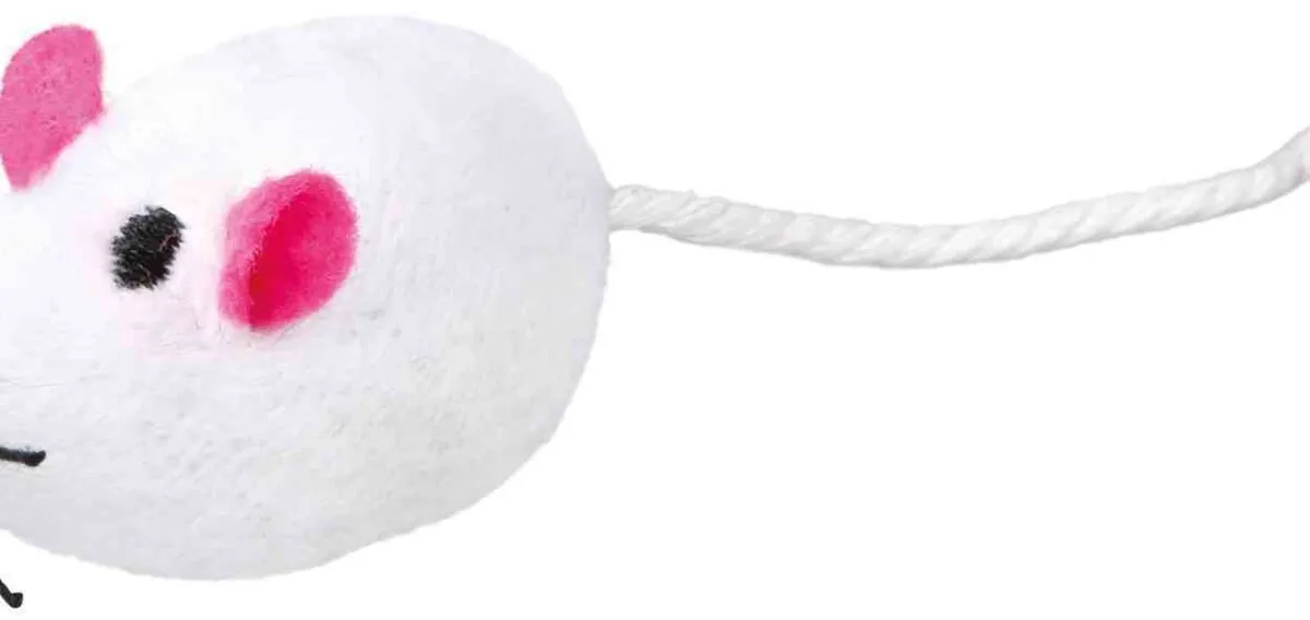 Plyšová myš s rolničkou, 5 cm (2 ks), bílá/šedá