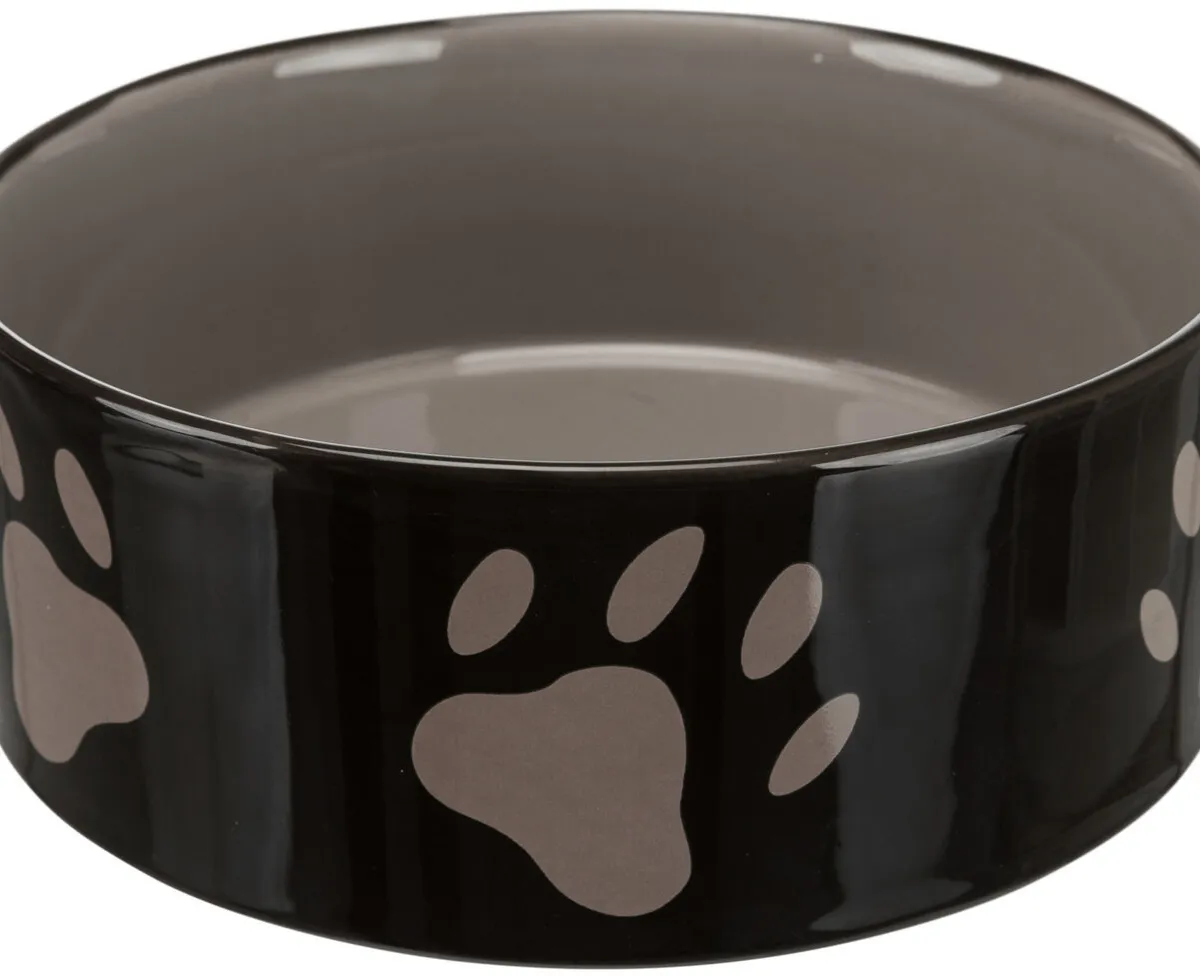 Keramická miska 1,4l/20cm - hnědá/tmavě šedá + motiv tlapky