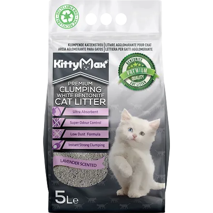 KITTYMAX hrudkující, bezprašný bílý bentonit LAVENDER