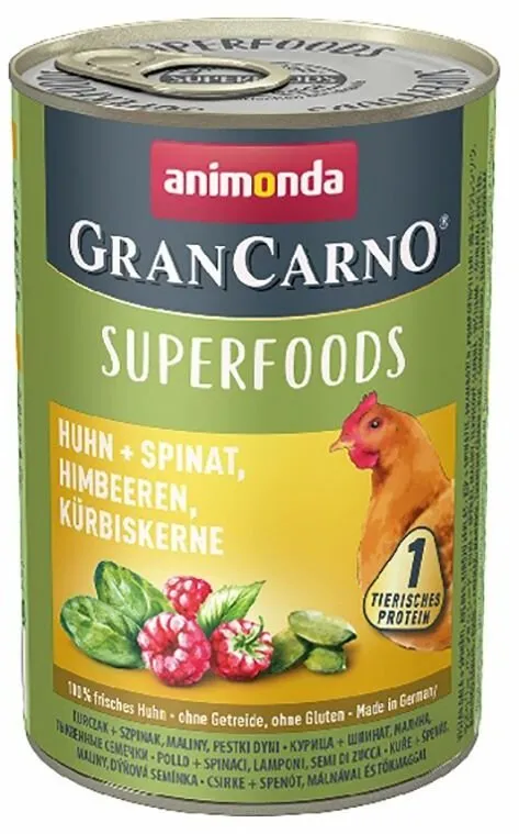 GRANCARNO Superfoods kuře,špenát,maliny,dýňová semínka pro psy