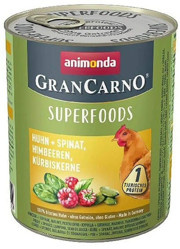 GRANCARNO Superfoods kuře,špenát,maliny,dýňová semínka pro psy