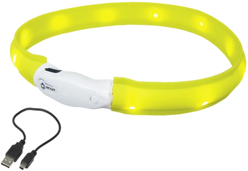 Nobby LED plochý svítící obojek pro psy žlutý