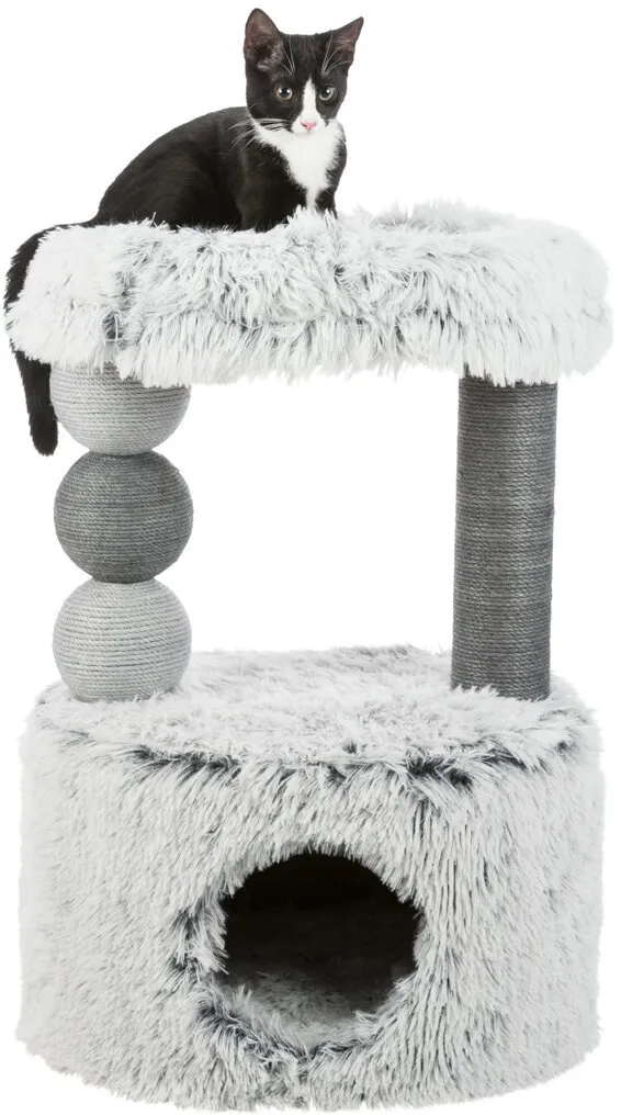 Škrábadlo HARVEY, kukaň, 2 sloupky, odpočívadlo 73cm, dlouhovlasý plyš