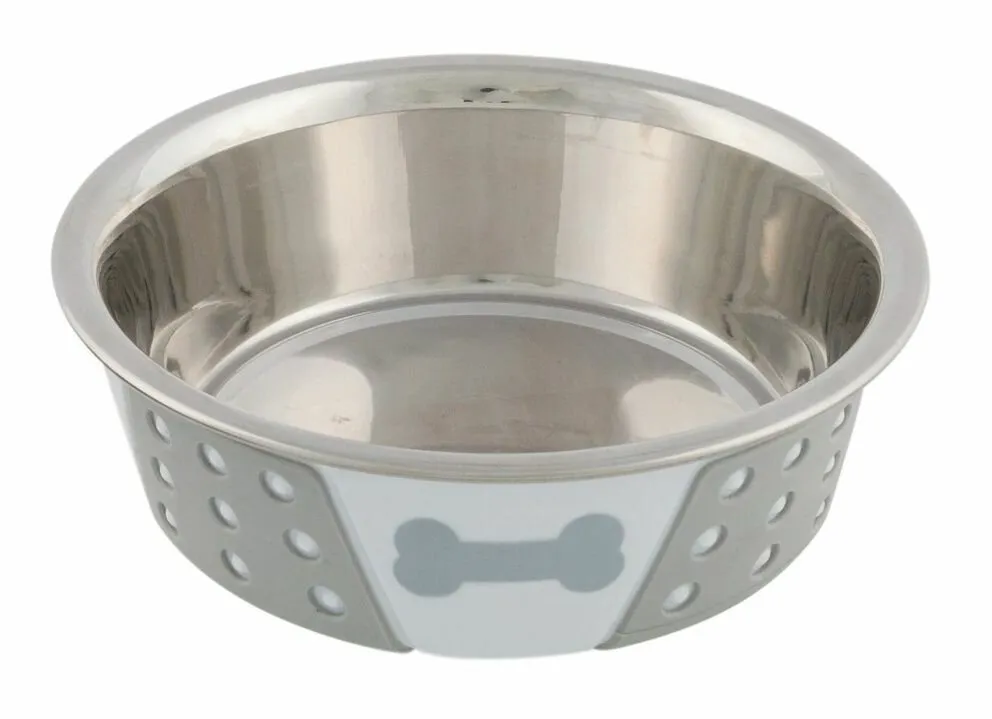 Nerezová miska se silikonovým opláštěním 0,4l/14cm bílo/šedá