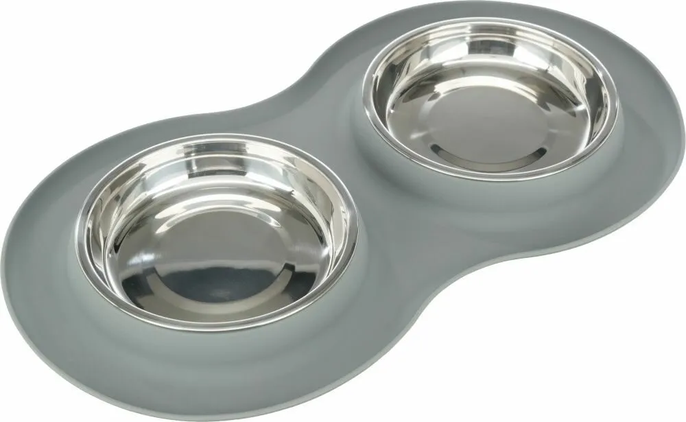Set nízkých nerez misek v silikonovém prostírání, × 0.4 l/ø 16 cm/40 × 5 × 23 cm, šedá