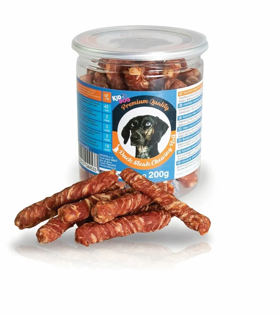 KIDDOG kachní steak na buvolí tyčince - PREMIUM QUALITY 200 g dóza