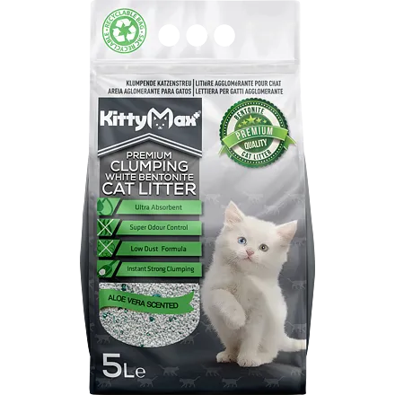 KITTYMAX hrudkující, bezprašný bílý bentonit ALOE VERA