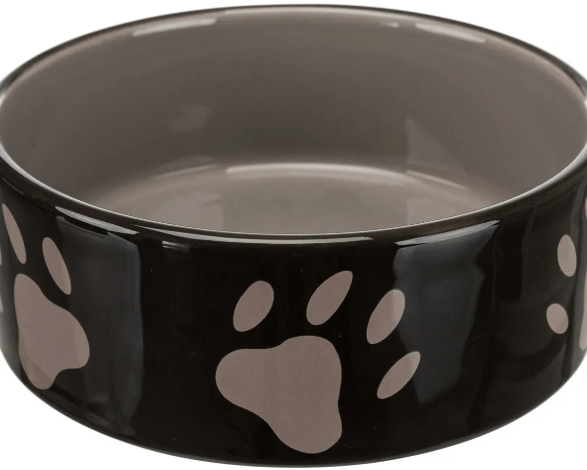 Keramická miska 1,4l/20cm - hnědá/tmavě šedá + motiv tlapky