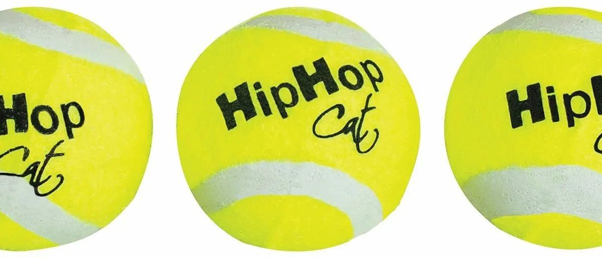 Balení-tenisový míček s rolničkou 4 cm HIPHOP CAT (3 ks v bal.)