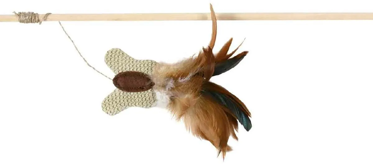 Udička s jutovým motýlkem s peřím a catnipem 45 cm