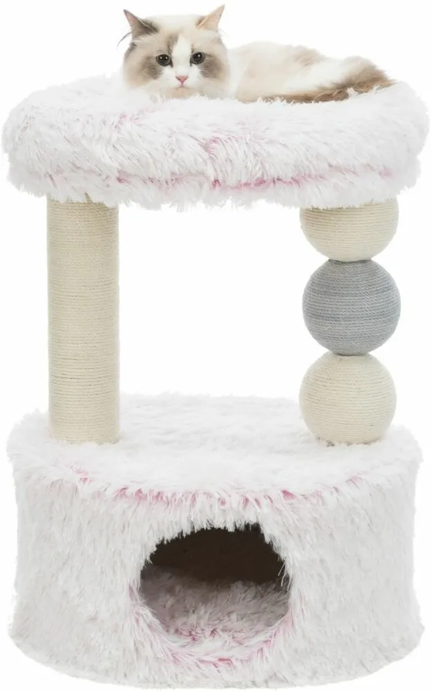 Škrábadlo HARVEY, kukaň, 2 sloupky, odpočívadlo 73cm, dlouhovlasý plyš