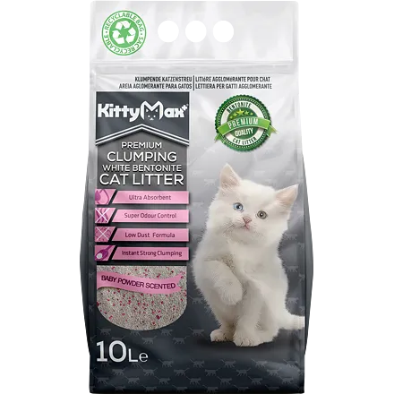 KITTYMAX hrudkující, bezprašný bílý bentonit BABY POWDER