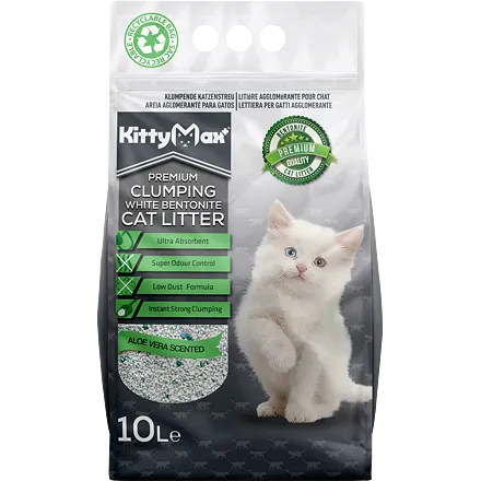 KITTYMAX hrudkující, bezprašný bílý bentonit ALOE VERA