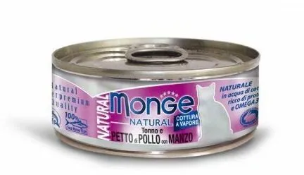 MONGE NATURAL kousky tuňáka s kuřecím masem pro kočky
