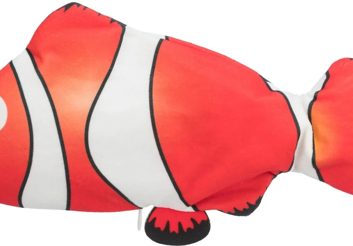 Ryba "klaun" jako živá, mrskající se, s catnipem, látka, 26 cm (RP 0,90 Kč)
