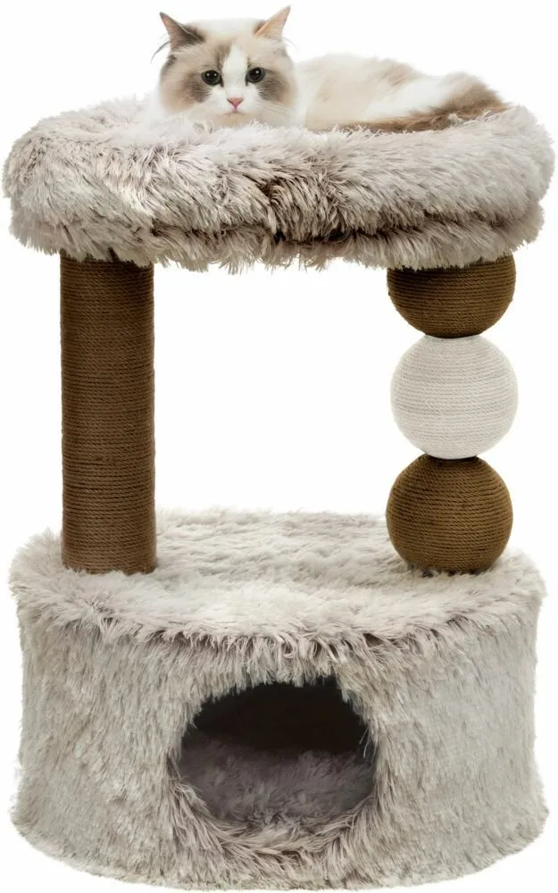Škrábadlo HARVEY, kukaň, 2 sloupky, odpočívadlo 73cm, dlouhovlasý plyš