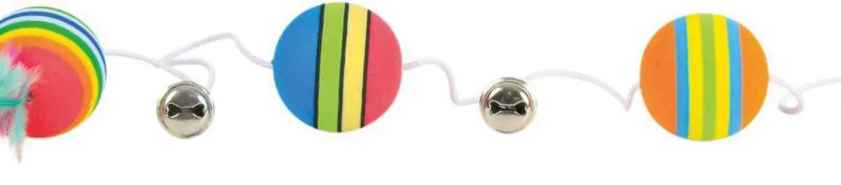 Duhové míčky na šňůrce s rolničkami 3,5 cm/80 cm