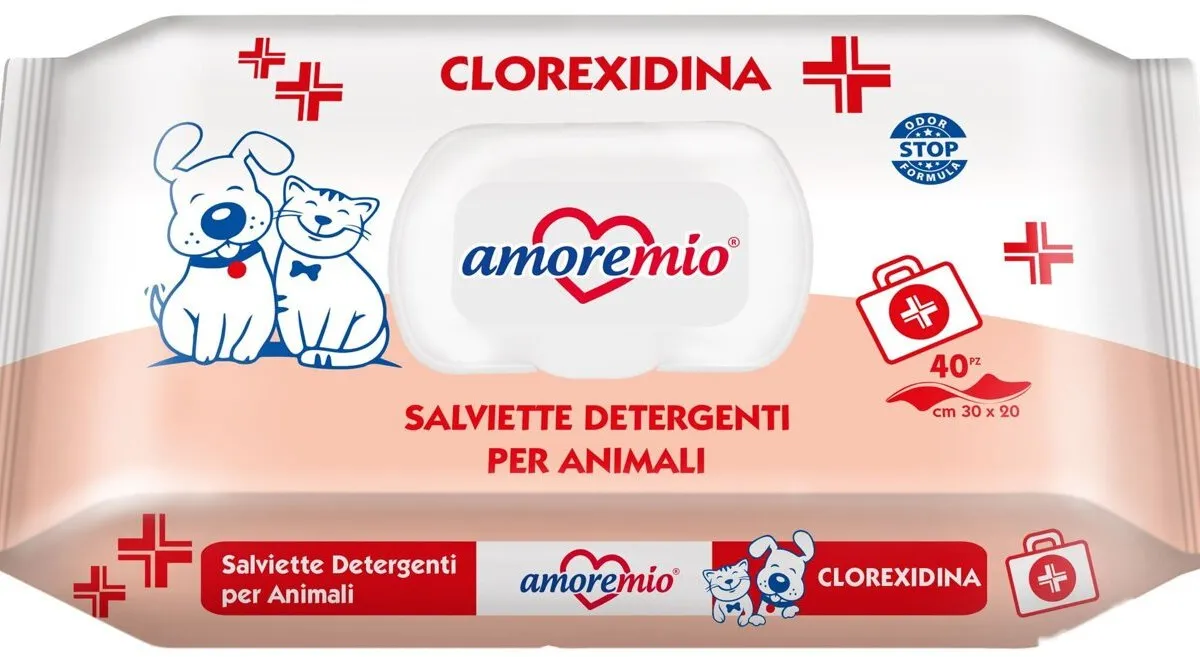 AMOREMIO vlhčené hygienické ubrousky s chlorexidinem, 40 ks