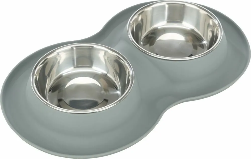 Set nízkých nerez misek v silikonovém prostírání, × 0.4 l/ø 16 cm/40 × 5 × 23 cm, šedá