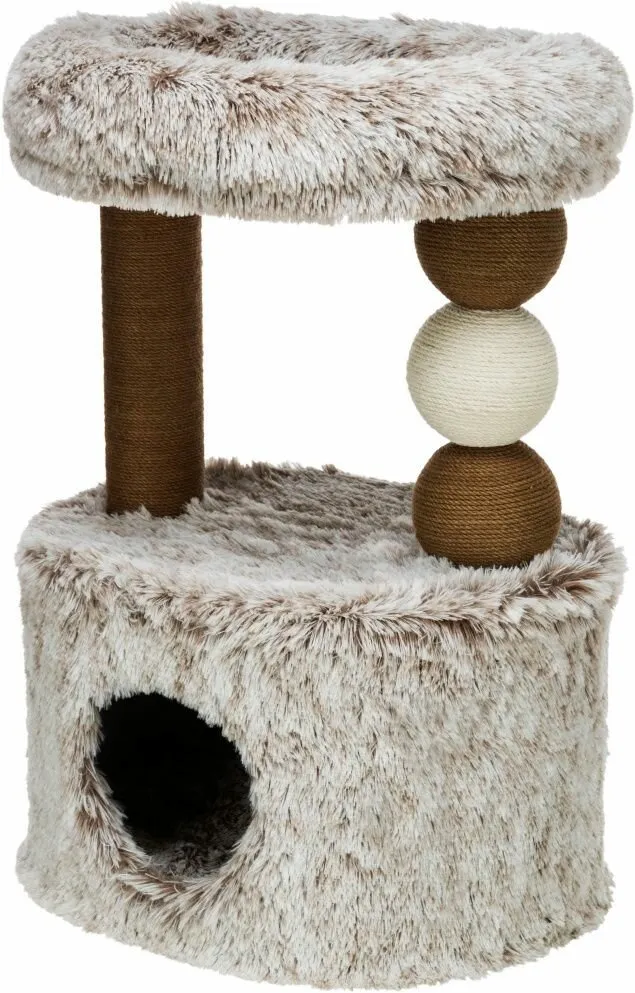 Škrábadlo HARVEY, kukaň, 2 sloupky, odpočívadlo 73cm, dlouhovlasý plyš